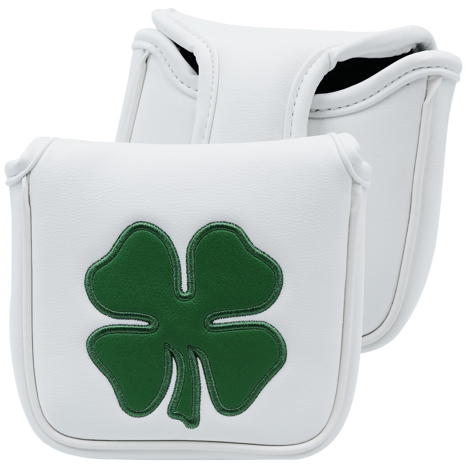 Gbourly Golf Club Lucky Shamrock Square Mallet Putter Cover Magnetic Heel Shaft PU Leather Headcover (White Shamrock)