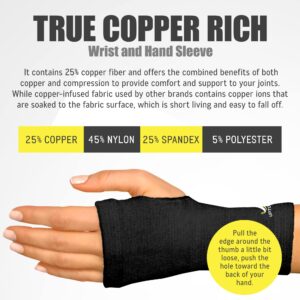 UptoFit - Copper Wrist Compression Sleeve, Hand Brace Wrist Support for Carpal Tunnel, Wrist Brace for Tendonitis, Breathable Copper Compression Sleeve, Dark/Black in Large, Pack of 1