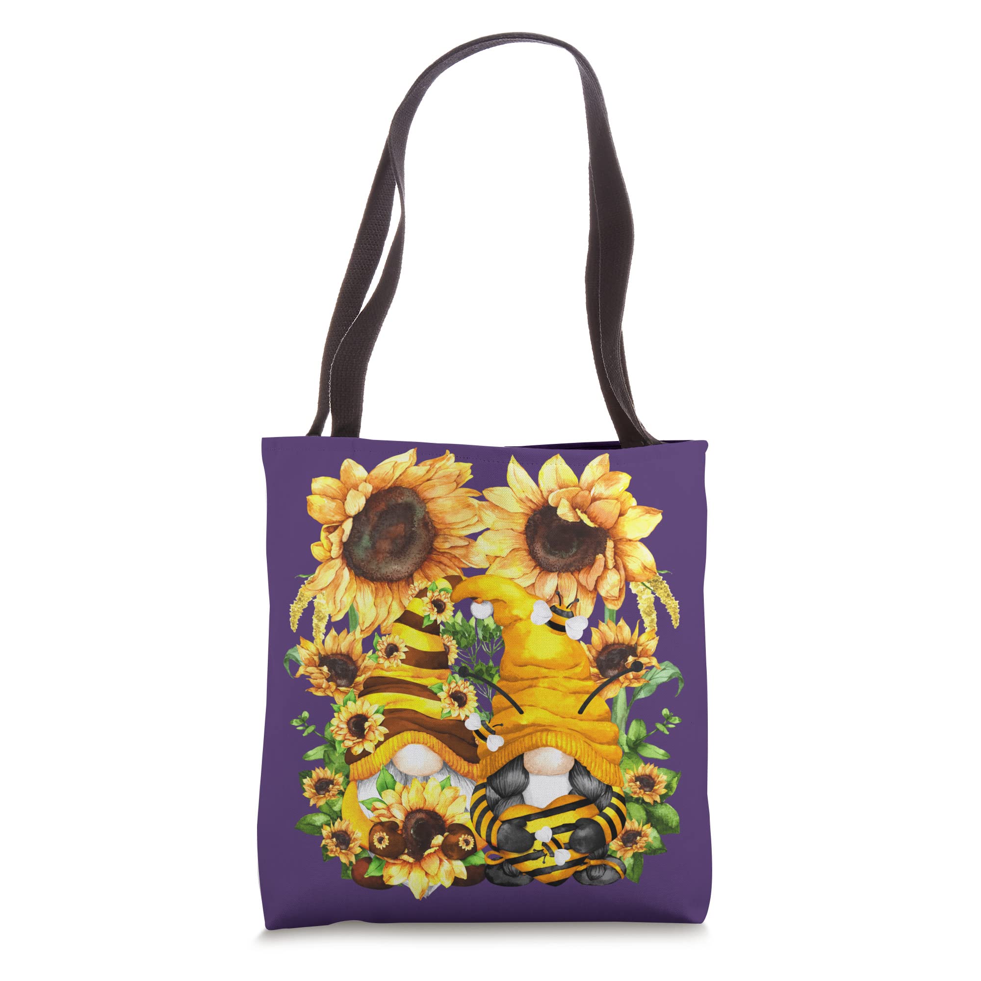 Honey Bee And Sunflower Spring Gnome For Women Floral Purple Tote Bag