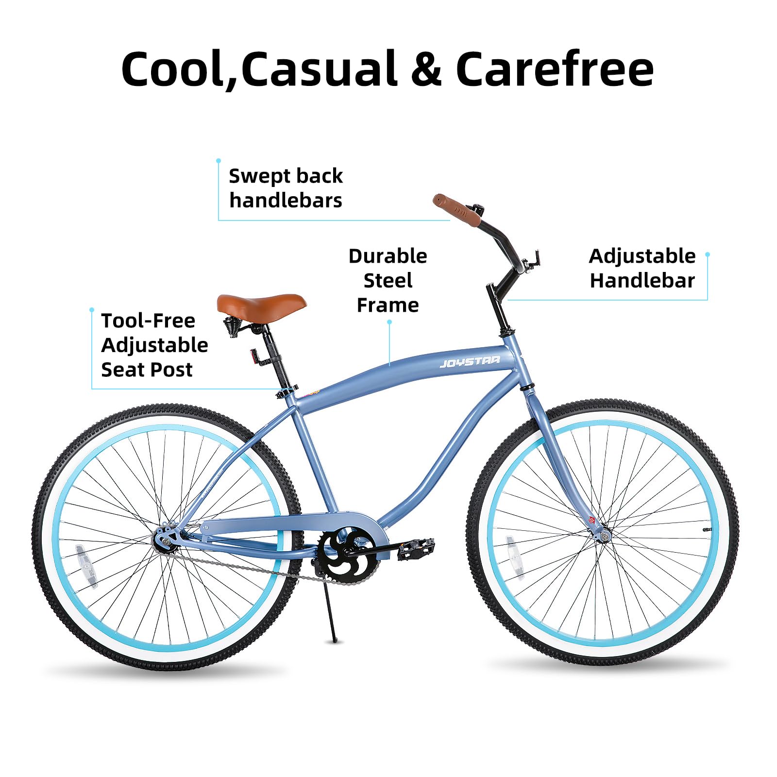 JOYSTAR 26inch Beach Cruiser Bike for Ages 12-14 Years Old Girls and Boys 26 Inch Beach Cruiser with Single Speed Step-Over Frame Blue