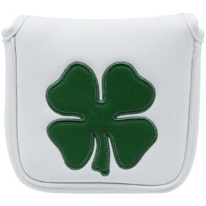 Gbourly Golf Club Lucky Shamrock Square Mallet Putter Cover Magnetic Heel Shaft PU Leather Headcover (White Shamrock)