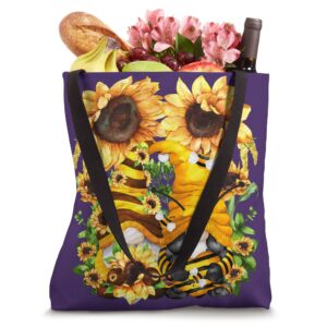 Honey Bee And Sunflower Spring Gnome For Women Floral Purple Tote Bag