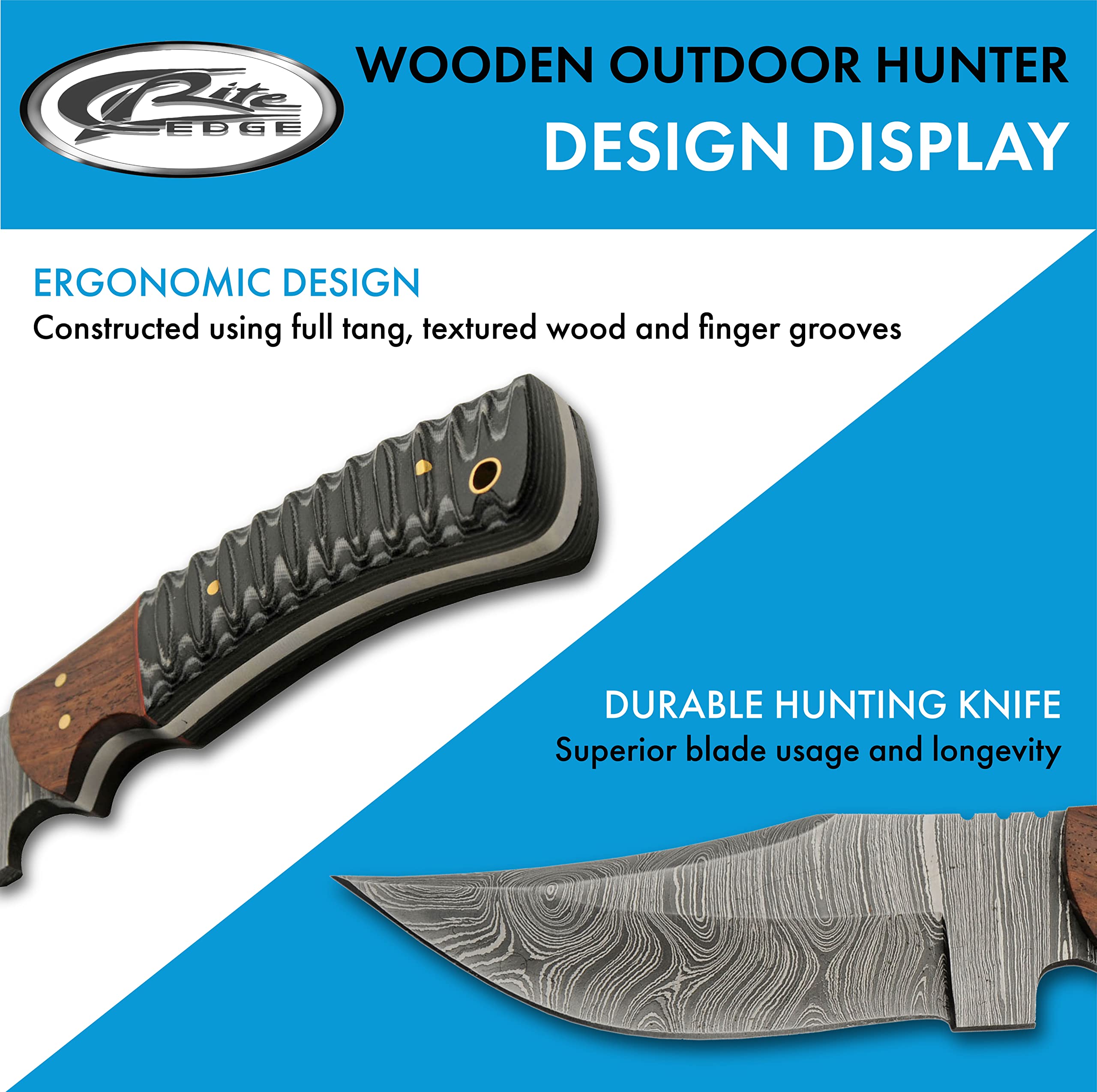 SZCO Supplies DM-1325 Combination Wood Handle Damascus Steel Outdoor Hunting Knife with Leather Sheath, 9.25" Length