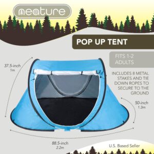 Neature Popup Camping Tent 2 Person Tent - 88 x 50in Ground Space Quick Set Up Outdoor Canopy Tent with 2 Doors