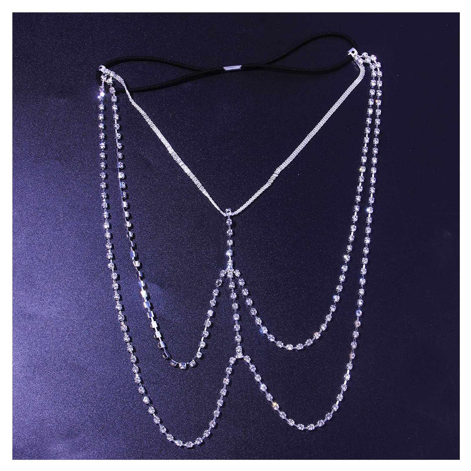 Rhinestone Layered Thigh Chain Rhinestone Bridal Body Chain Elastic Crystal Leg Chain Thigh Chain Jewelry for Women Party (Silver)