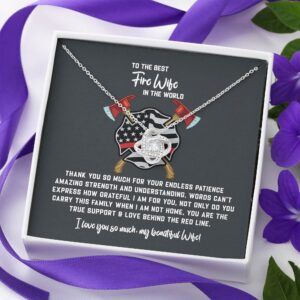 Firefighter Wife Necklace, Jewelry Message from Husband to Wife, Firefighter Job Necklace Present, Meaningful Card Message from Partner Two Toned Box - Love Knot