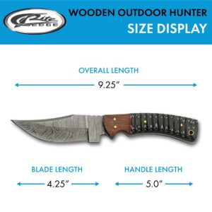 SZCO Supplies DM-1325 Combination Wood Handle Damascus Steel Outdoor Hunting Knife with Leather Sheath, 9.25" Length