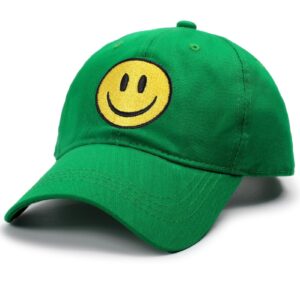 SONMONY Smile Face Baseball Hat Washed Dad Hat for Men Women Cute Baseball Caps Unstructured Smile Embroidered Hat Green