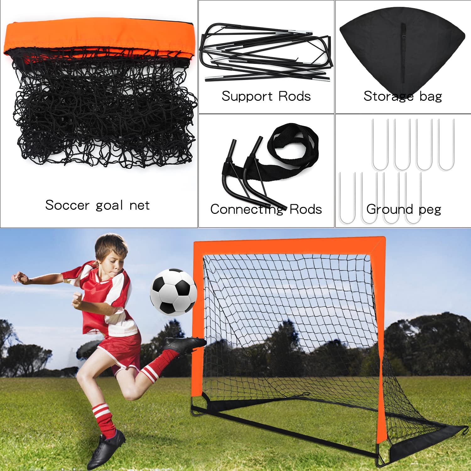 Theresduet 2 Pack 4’ x 3’ Size Portable Kid Soccer Goals for Backyard, Indoor and Outdoor Pop Up Soccer Goals, Orange, Theresduet