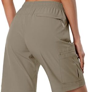 Women's Lightweight Hiking Cargo Shorts Quick Dry Athletic Shorts for Camping Travel Golf with Zipper Pockets Water Resistant Dark Khaki