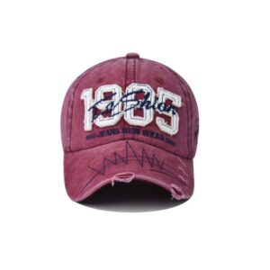 Washed Baseball Cap for Men Women Adjustable Distressed Denim Hat Dad Hat Trucker Hat (Red Wine), 6 3/4-7 1/2