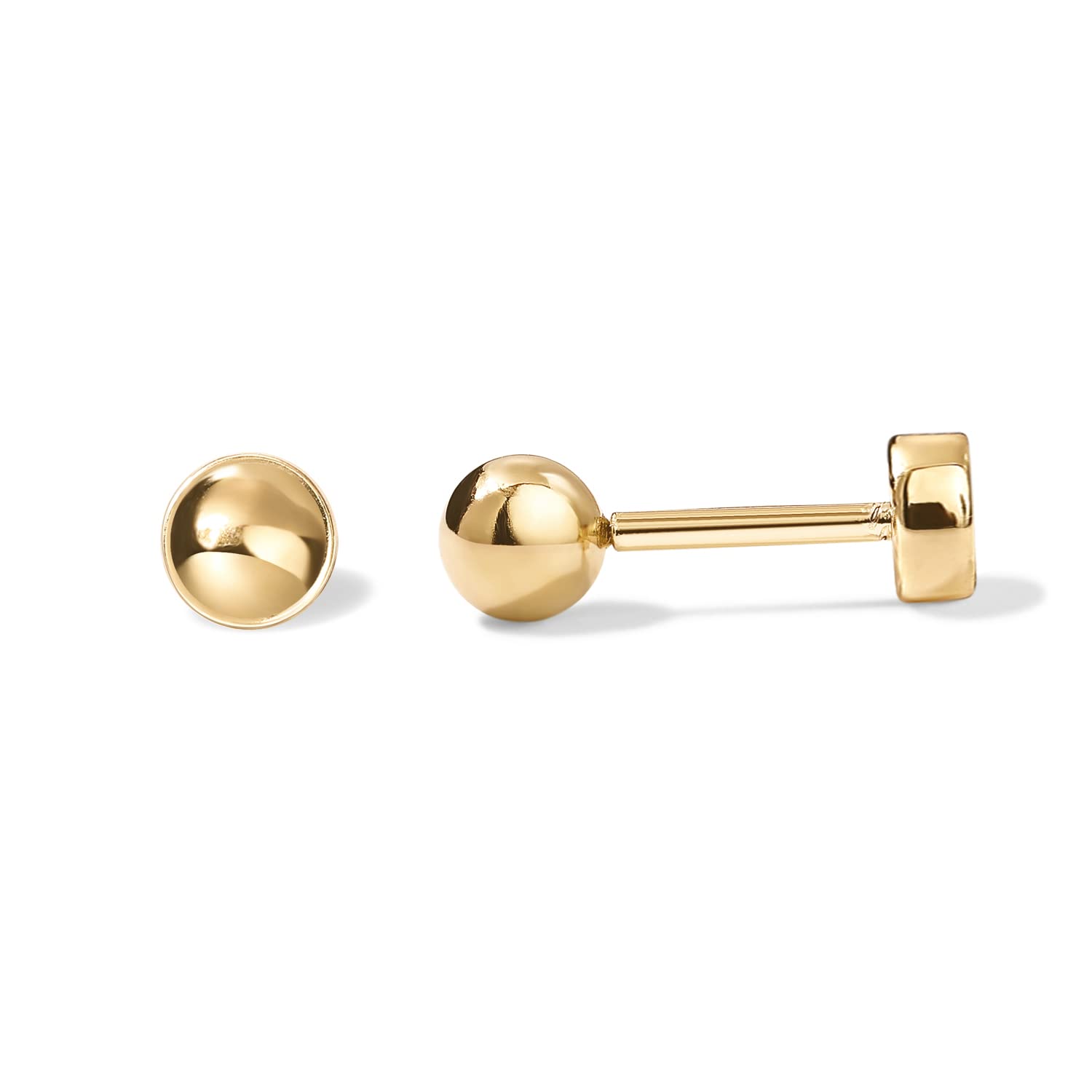 PAVOI 14K Gold Plated Solid 925 Sterling Silver Post Ball Stud Flat Back Earrings for Women,Cartilage Earring,Helix Piercing Jewelry,Small Stud Earrings for Women, Gold Plated, No Gemstone