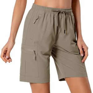 Women's Lightweight Hiking Cargo Shorts Quick Dry Athletic Shorts for Camping Travel Golf with Zipper Pockets Water Resistant Dark Khaki