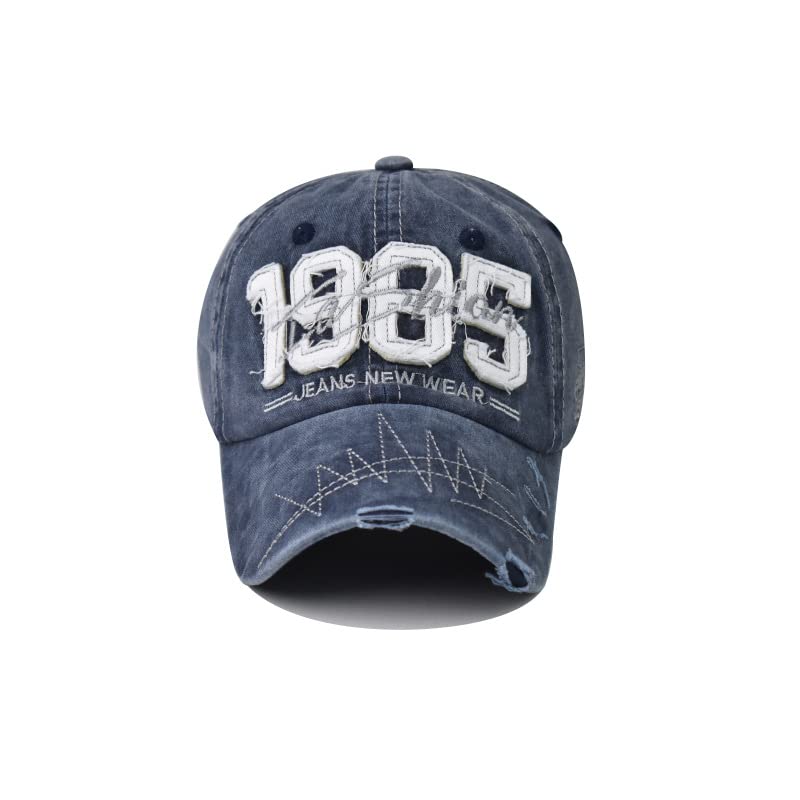 Washed Baseball Cap for Men Women Adjustable Distressed Denim Hat Dad Hat Trucker Hat (Navy Blue), 6 3/4-7 1/2