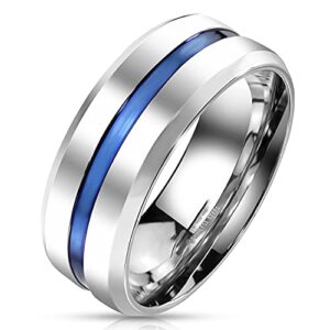 LaRaso & Co His Hers Sterling Blue Sapphire CZ Bridal Wedding Band Engagement Ring Set Him Her Thin Blue Line