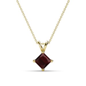 TriJewels Princess Cut (6.00 mm) Red Garnet 1 1/3 ct Double Bail Womens Solitaire Pendant Necklace 16 Inches Chain 14K Yellow Gold