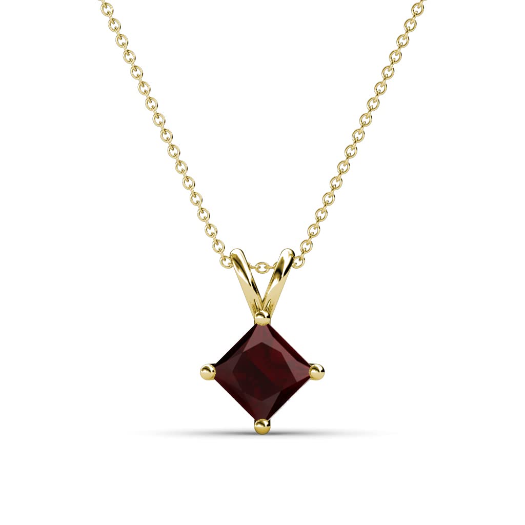 TriJewels Princess Cut (6.00 mm) Red Garnet 1 1/3 ct Double Bail Womens Solitaire Pendant Necklace 16 Inches Chain 14K Yellow Gold