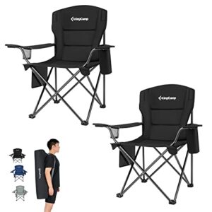 KingCamp Padded Folding Lounge Chairs with Built In Cupholder, Insulated Cooler Sleeve, and Side Storage Pocket for Indoor and Outdoors, 2 Pack, Black