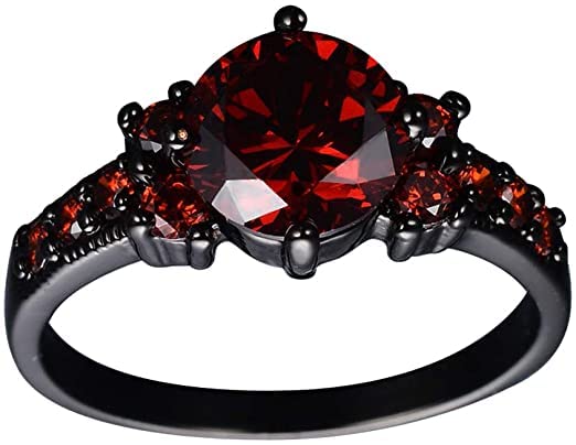 2.40 Ct Round Cut Red Ruby 14K Black Gold Finish Engagement Women's Ring (5.5)