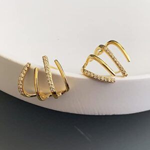 Tewiky Claw Earrings for Women, 14k Gold Plated Claw Earrings Cuff Hypoallergenic Subloom Ear Wrap Piercing Stud Earrings Minimalist Trendy Cubic Zirconia Warp Cuff Earrings Dainty Jewelry for Women