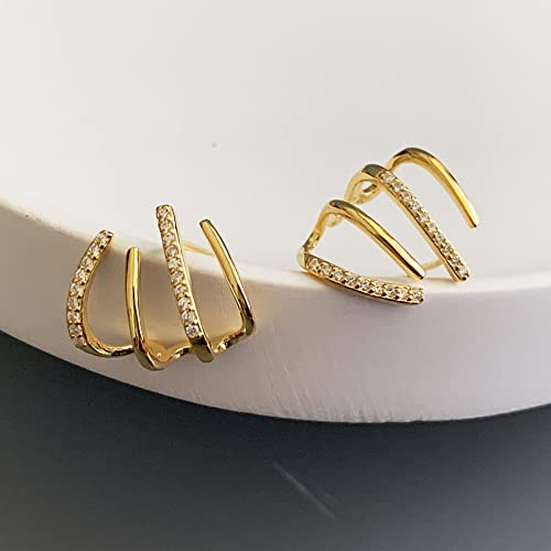 Tewiky Claw Earrings for Women, 14k Gold Plated Claw Earrings Cuff Hypoallergenic Subloom Ear Wrap Piercing Stud Earrings Minimalist Trendy Cubic Zirconia Warp Cuff Earrings Dainty Jewelry for Women