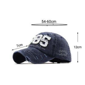 Washed Baseball Cap for Men Women Adjustable Distressed Denim Hat Dad Hat Trucker Hat (Navy Blue), 6 3/4-7 1/2