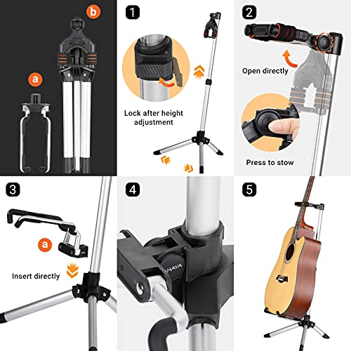 CAHAYA Guitar Stand Floor for Acoustic Electric Guitars and Bass Adjustable Height Folding Guitar Stand Lightweight Travel Instrument Holder