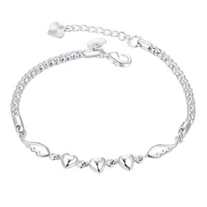 women's 925 sterling silver charm love heart wings bracelet cuff bangle jewelry useful and fashion