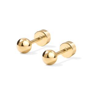 PAVOI 14K Gold Plated Solid 925 Sterling Silver Post Ball Stud Flat Back Earrings for Women,Cartilage Earring,Helix Piercing Jewelry,Small Stud Earrings for Women, Gold Plated, No Gemstone