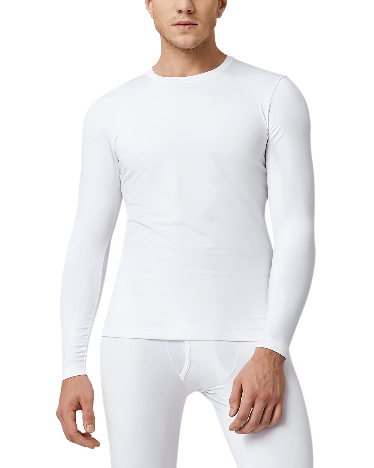 LAPASA Men's Thermal Underwear Top Crewneck Long Sleeve Shirt Base Layer Lightweight Winter Thermoflux 100 M09 Large White