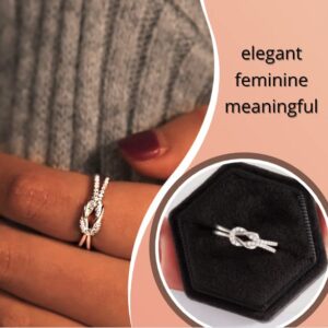 MOTHER & DAUGHTER RING SQUARE KNOT RING STERLING SILVER RING SIZE 5-10 WITH GIFT BOX AND POEM (Silver, 8)