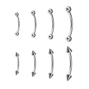 blisi 8pcs 16g implant grade titanium silver curved barbell eyebrow piercing rings vertical labret lip jewelry rook piercings 6mm/8mm/10mm/12mm body piercing jewelry