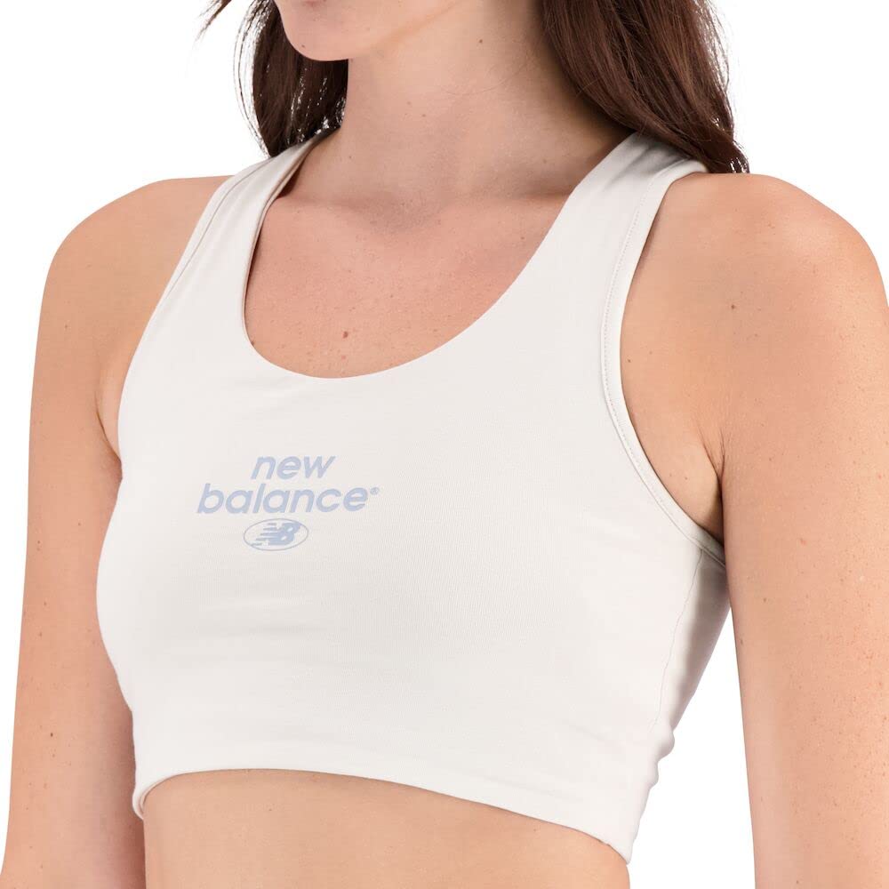 New Balance Women's Essentials Reimagined Cotton Spandex Bra Top, Moonbeam, Large