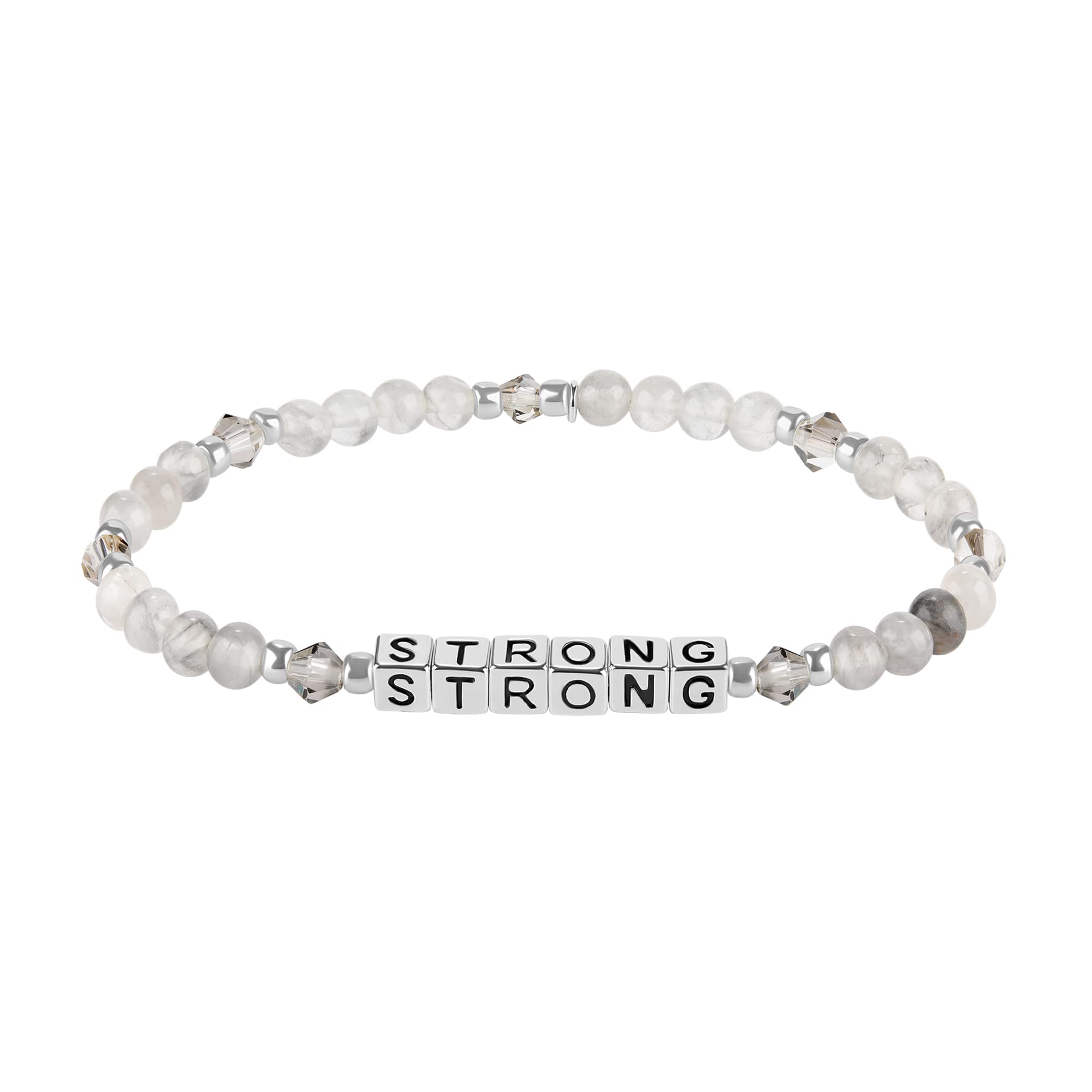 INSPIRED VOICES Inspirational Bracelets for Women - Motivational Bracelets, Inspirational Jewelry, Beaded Stretch Bracelets and Encouragement Gifts for Women (STRONG/Silver Plated/Grey)