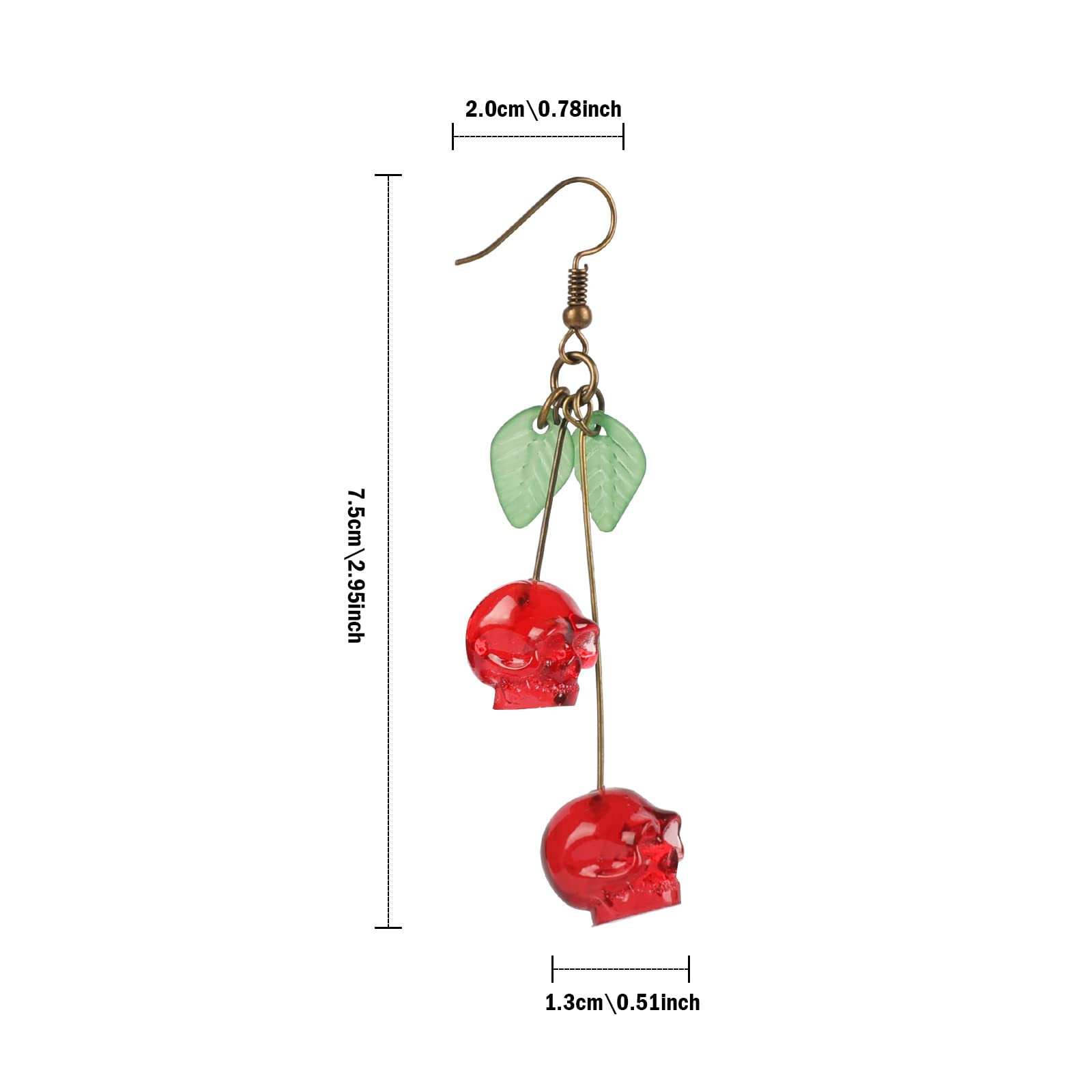 ZKBKJSPZJB Skull Cherry Earrings/Red Skulls Earrings/Halloween earrings/funky spooky quirky earrings/Nickel Free(red)