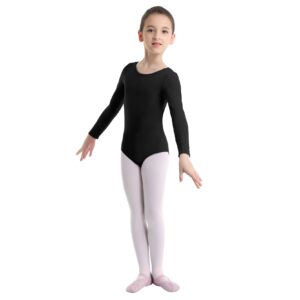 Jizyo Kids Girls Long Sleeve Gymnastics Leotard Stretchy Basic Ballet Dance Leotard Athletic Top Bodysuit Unitard Activewear Black 8 Years