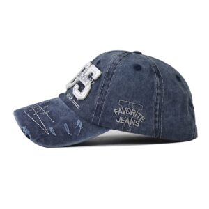 Washed Baseball Cap for Men Women Adjustable Distressed Denim Hat Dad Hat Trucker Hat (Navy Blue), 6 3/4-7 1/2