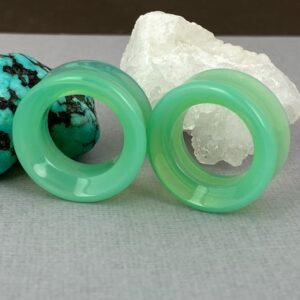 Mystic Metals Body Jewelry Pair of Mint Green Opalite Stone Concave Tunnels (STN-751) (0g (8mm))