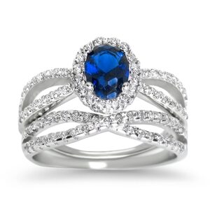 LaRaso & Co His Hers Sterling Blue Sapphire CZ Bridal Wedding Band Engagement Ring Set Him Her