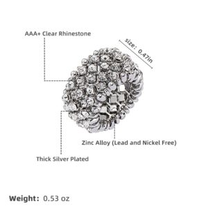 Colourful Crystal Adjustable Stretch Rings for Women Girl Finger Accessories Jewelry Elastic Rings (Clear Crystal Silver Plated), 0.47 x 0.98 in