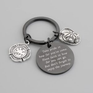 FUSTMW Firefighter Gifts Keychain Fireman Gifts Firefighter Graduation Gifts Take Pride in How Far You Have Come (Black)