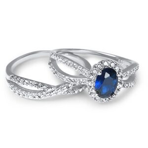 LaRaso & Co His Hers Sterling Blue Sapphire CZ Bridal Wedding Band Engagement Ring Set Him Her