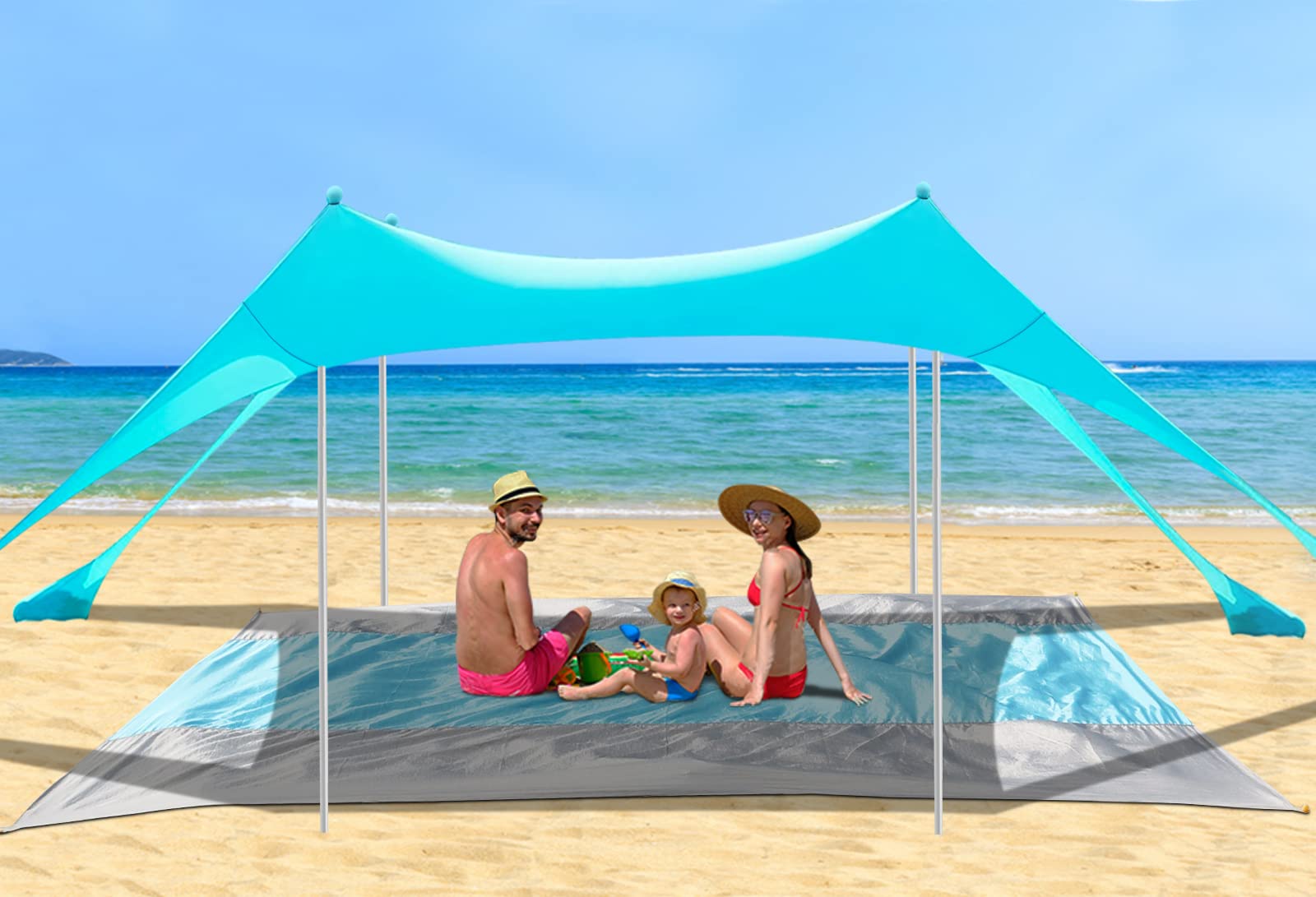 anngrowy Beach Tent Canopy 10'x10' Beach Tents Sun Shelter 6-8 Person Beach Canopy Tent Sun Shade Easy Setup, Beach Blanket Sandproof 10' x 9' Beach Mat Sand Free Waterproof Beach Blankets Extra Large