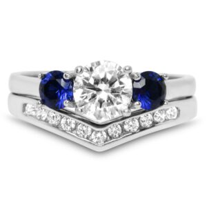 LaRaso & Co His Hers Sterling Blue Sapphire CZ Bridal Wedding Band Engagement Ring Set Him Her Thin Blue Line