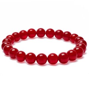 landorilo handmade stretch protection bracelet for women men, 8mm(0.31") natural polished red quartz chalcedony, beads healing crystals, unisex yoga beaded chakra stone bracelets for gifts