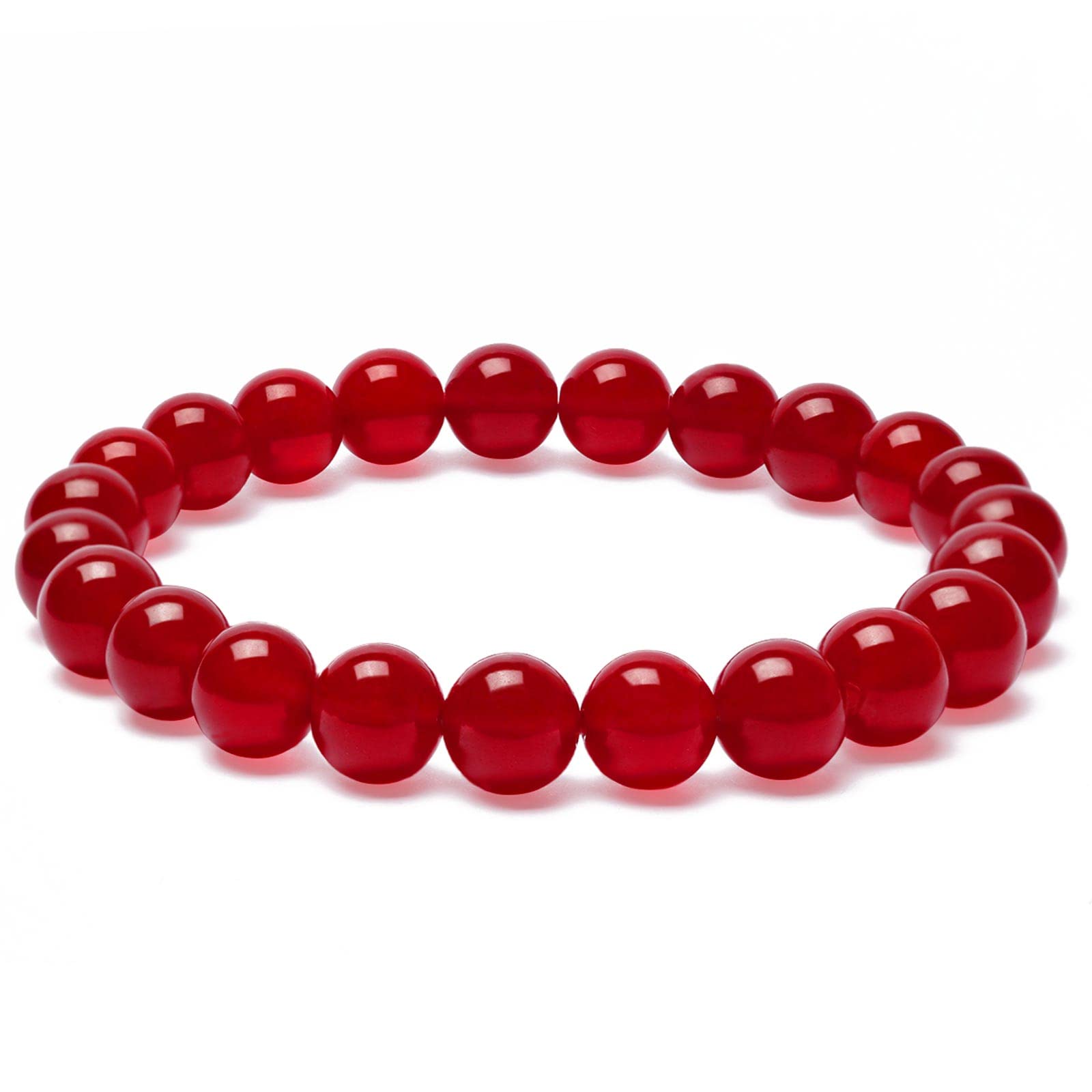 Landorilo Handmade Stretch Protection Bracelet for Women Men, 8MM(0.31") Natural Polished Red Quartz Chalcedony, Beads Healing Crystals, Unisex Yoga Beaded Chakra Stone Bracelets for Gifts