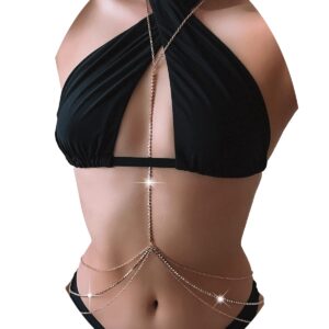 Rhinestone Body Chains Jewelry For Women Sexy Belly Waist Chain Bikini Beach Accessories (Gold color)