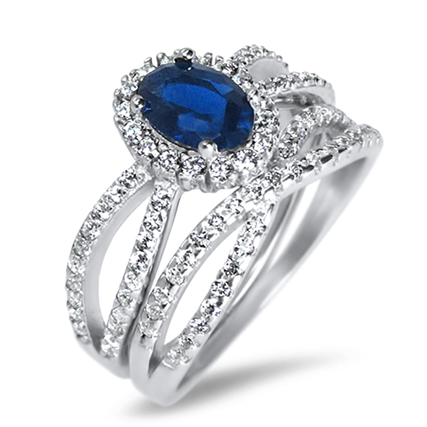 LaRaso & Co His Hers Sterling Blue Sapphire CZ Bridal Wedding Band Engagement Ring Set Him Her