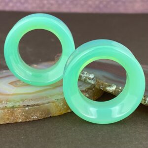 Mystic Metals Body Jewelry Pair of Mint Green Opalite Stone Concave Tunnels (STN-751) (0g (8mm))