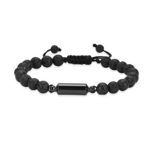 shajwo Cylinder Urn Bracelet for Ashes for Women Men Cremation Jewelry Memorial Keepsake Adjustable Lava Bracelet,Balck